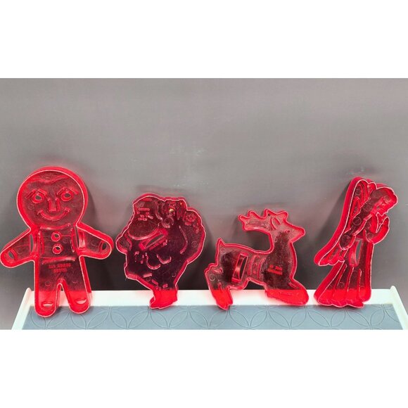 Vintage HRM Loma Red Plastic Christmas Cookie Cutter Lot Gingerbread Man Angel - Picture 4 of 7